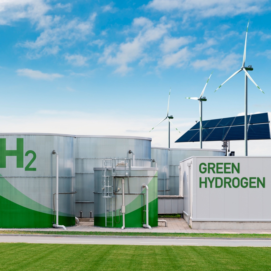 Industry's shift toward green hydrogen production is shaping a sustainable future Green hydrogen factoring concept